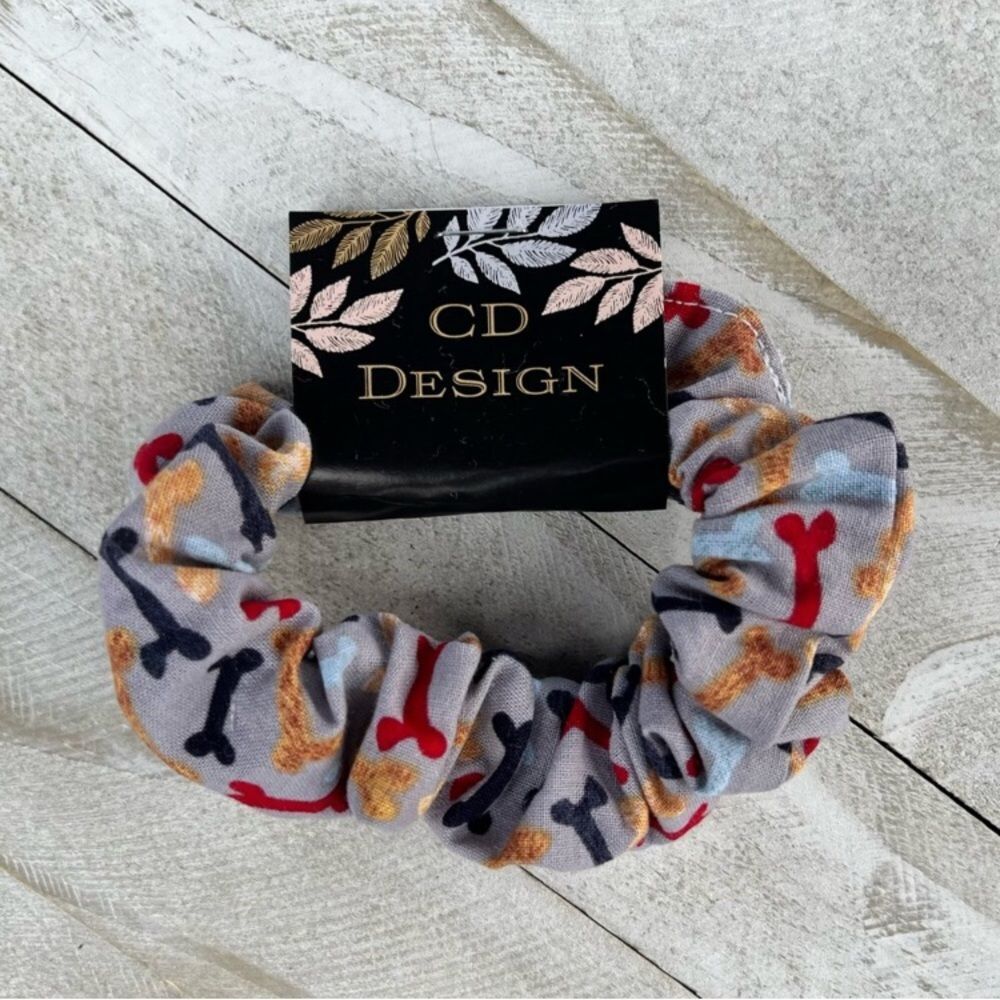 Dog bone print cotton scrunchie
